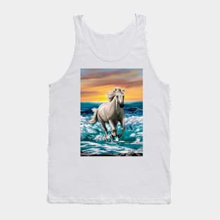 White Stallion Galloping By Sea Tank Top